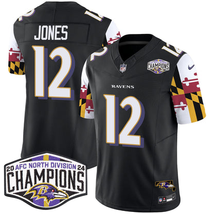 Ravens Maryland Flag 2024 AFC North Division Champions Patch Vapor Limited Jersey - All Stitched