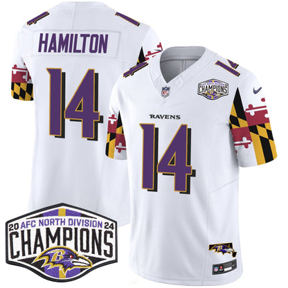 Ravens Maryland Flag 2024 AFC North Division Champions Patch Vapor Limited Jersey - All Stitched