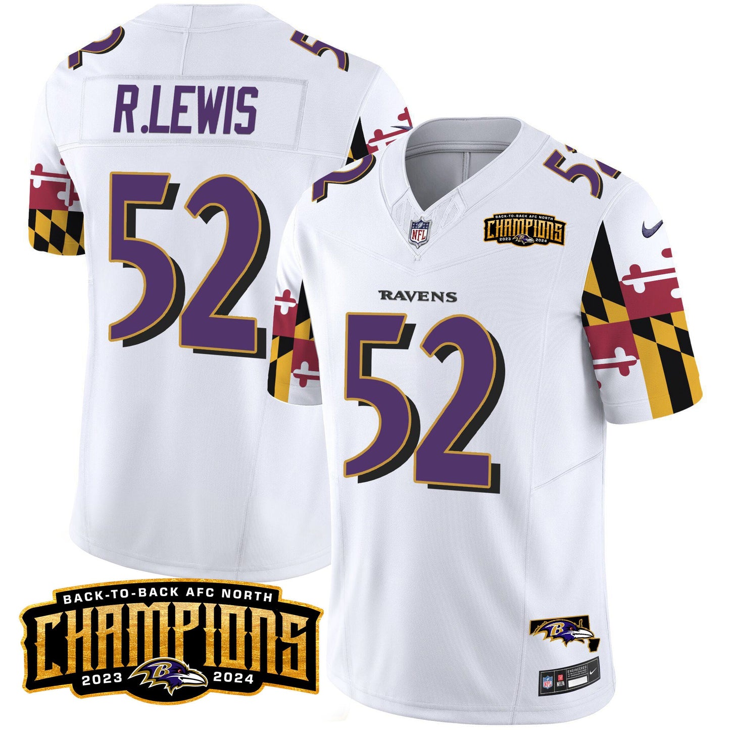 Ravens Maryland Flag Back To Back AFC North Champions Patch Vapor Limited Jersey - All Stitched