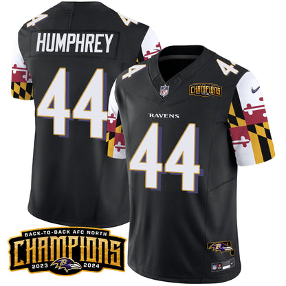Ravens Maryland Flag Back To Back AFC North Champions Patch Vapor Limited Jersey - All Stitched