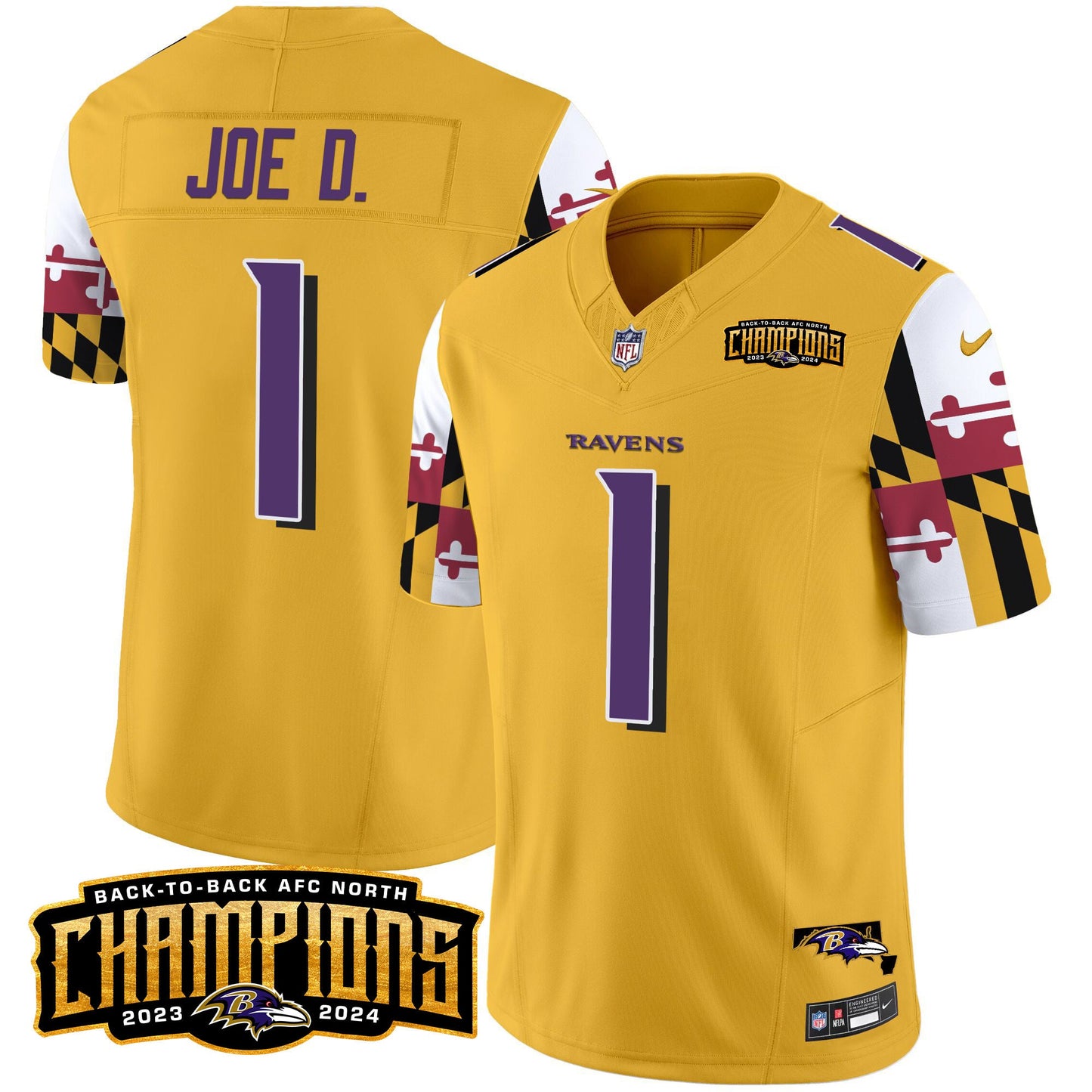 Ravens Maryland Flag Back To Back AFC North Champions Patch Vapor Limited Jersey - All Stitched