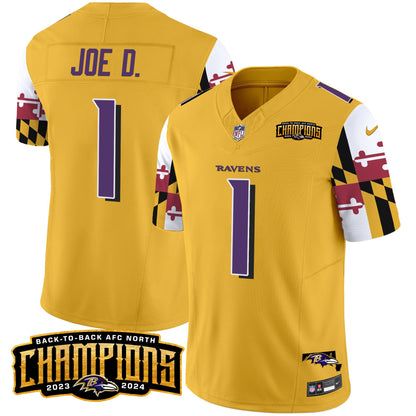 Ravens Maryland Flag Back To Back AFC North Champions Patch Vapor Limited Jersey - All Stitched