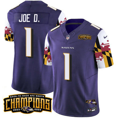 Ravens Maryland Flag Back To Back AFC North Champions Patch Vapor Limited Jersey - All Stitched