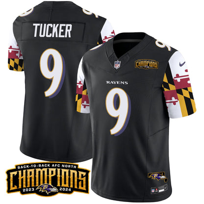 Ravens Maryland Flag Back To Back AFC North Champions Patch Vapor Limited Jersey - All Stitched