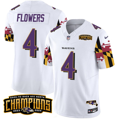 Ravens Maryland Flag Back To Back AFC North Champions Patch Vapor Limited Jersey - All Stitched