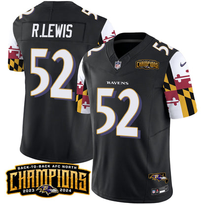 Ravens Maryland Flag Back To Back AFC North Champions Patch Vapor Limited Jersey - All Stitched