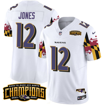 Ravens Maryland Flag Back To Back AFC North Champions Patch Vapor Limited Jersey - All Stitched