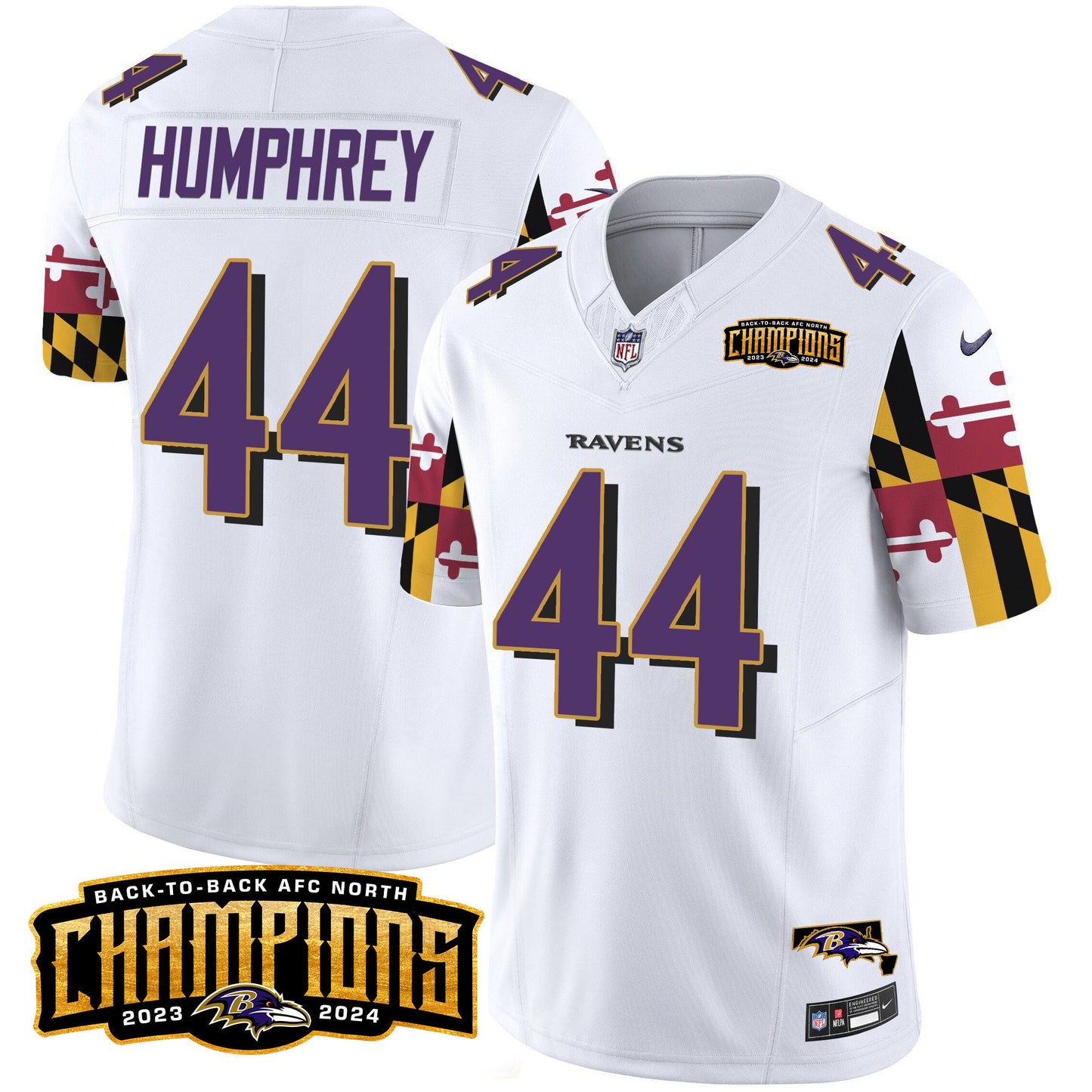Ravens Maryland Flag Back To Back AFC North Champions Patch Vapor Limited Jersey - All Stitched