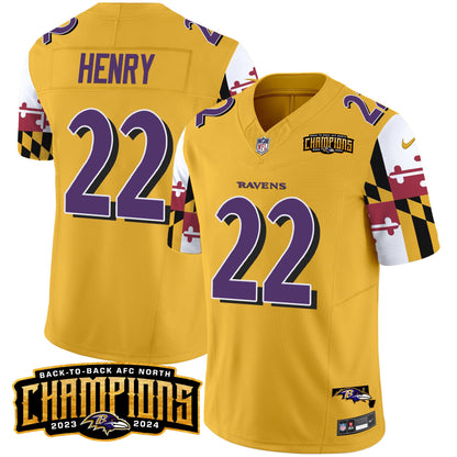 Ravens Maryland Flag Back To Back AFC North Champions Patch Vapor Limited Jersey - All Stitched