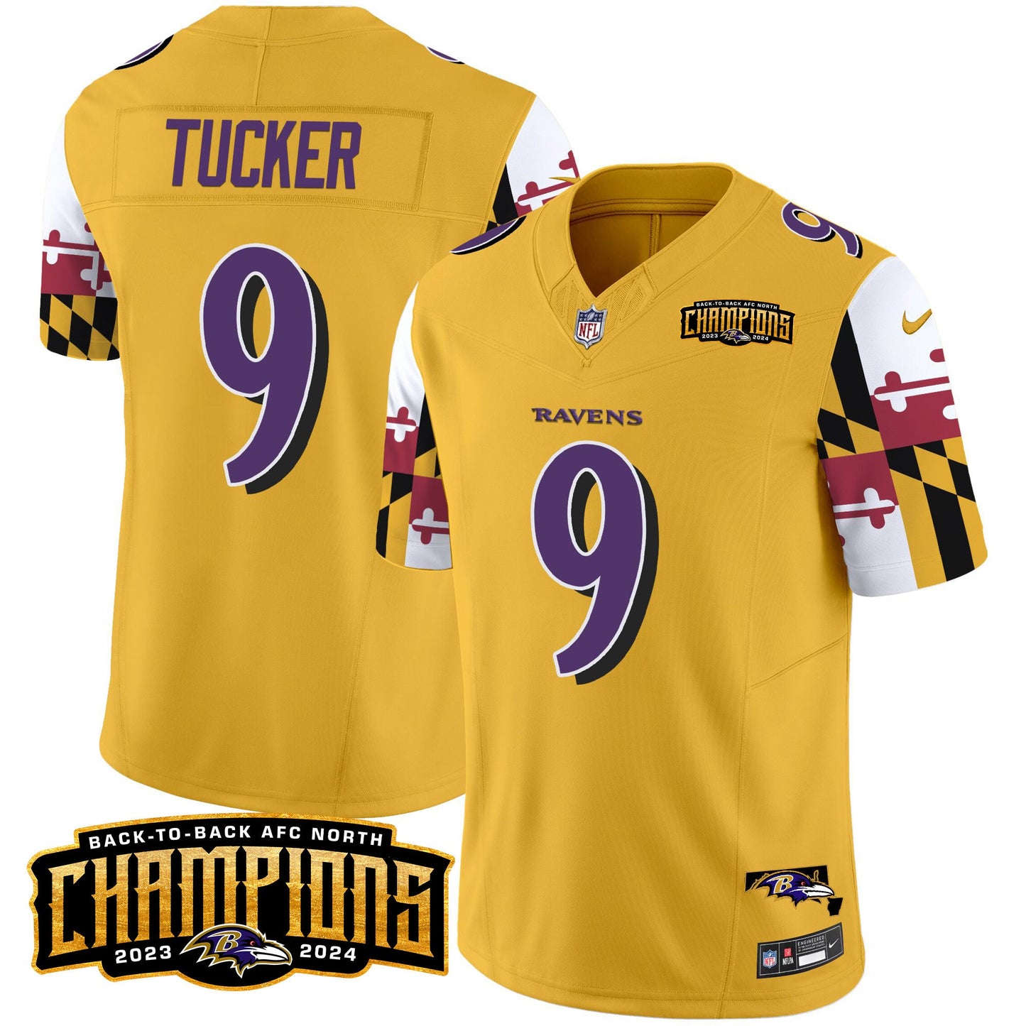 Ravens Maryland Flag Back To Back AFC North Champions Patch Vapor Limited Jersey - All Stitched