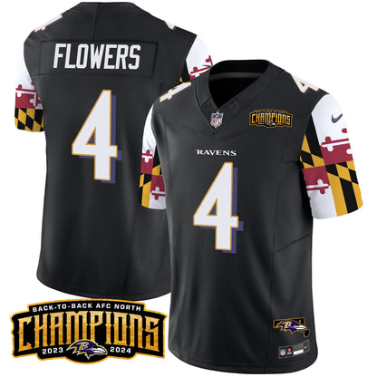Ravens Maryland Flag Back To Back AFC North Champions Patch Vapor Limited Jersey - All Stitched