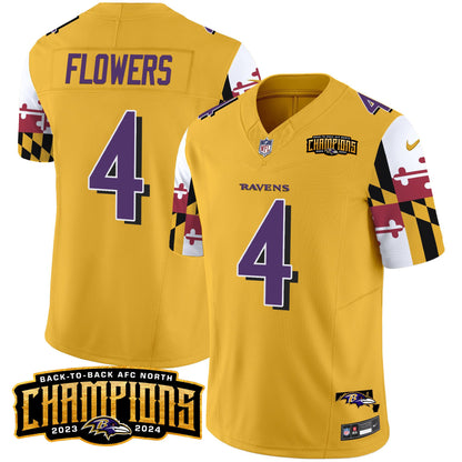 Ravens Maryland Flag Back To Back AFC North Champions Patch Vapor Limited Jersey - All Stitched