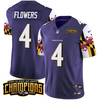 Ravens Maryland Flag Back To Back AFC North Champions Patch Vapor Limited Jersey - All Stitched