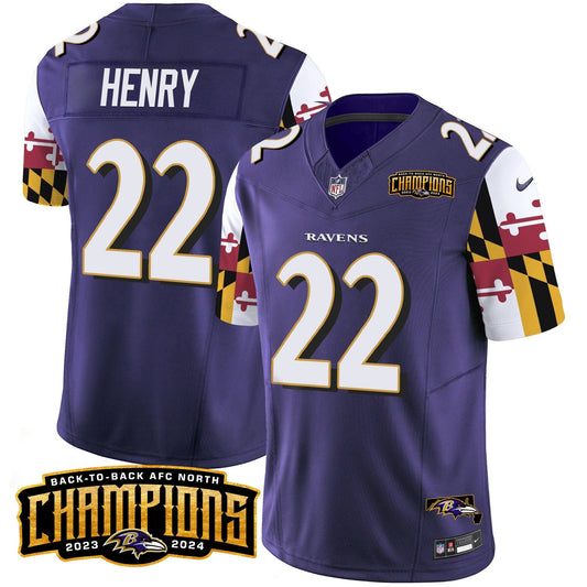 Ravens Maryland Flag Back To Back AFC North Champions Patch Vapor Limited Jersey - All Stitched