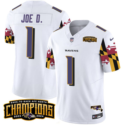 Ravens Maryland Flag Back To Back AFC North Champions Patch Vapor Limited Jersey - All Stitched