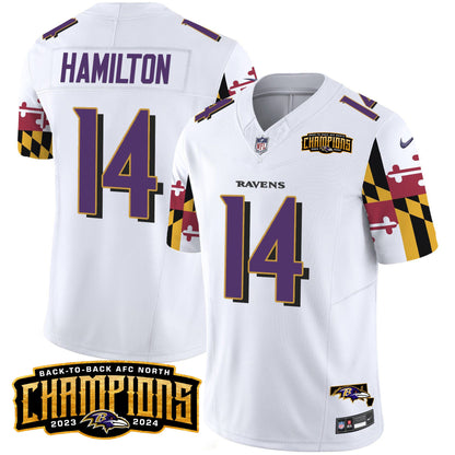 Ravens Maryland Flag Back To Back AFC North Champions Patch Vapor Limited Jersey - All Stitched