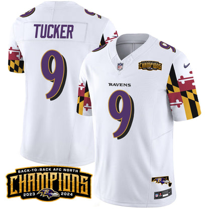 Ravens Maryland Flag Back To Back AFC North Champions Patch Vapor Limited Jersey - All Stitched