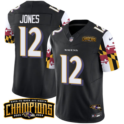 Ravens Maryland Flag Back To Back AFC North Champions Patch Vapor Limited Jersey - All Stitched