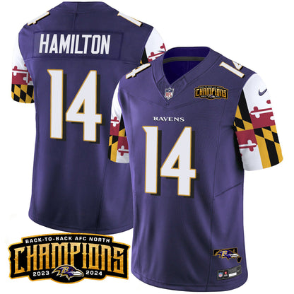 Ravens Maryland Flag Back To Back AFC North Champions Patch Vapor Limited Jersey - All Stitched