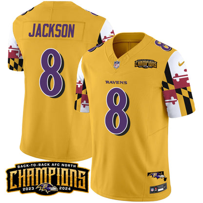 Ravens Maryland Flag Back To Back AFC North Champions Patch Vapor Limited Jersey - All Stitched
