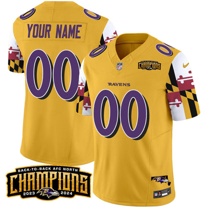 Ravens Maryland Flag Back To Back AFC North Champions Patch Vapor Limited Custom Jersey - All Stitched