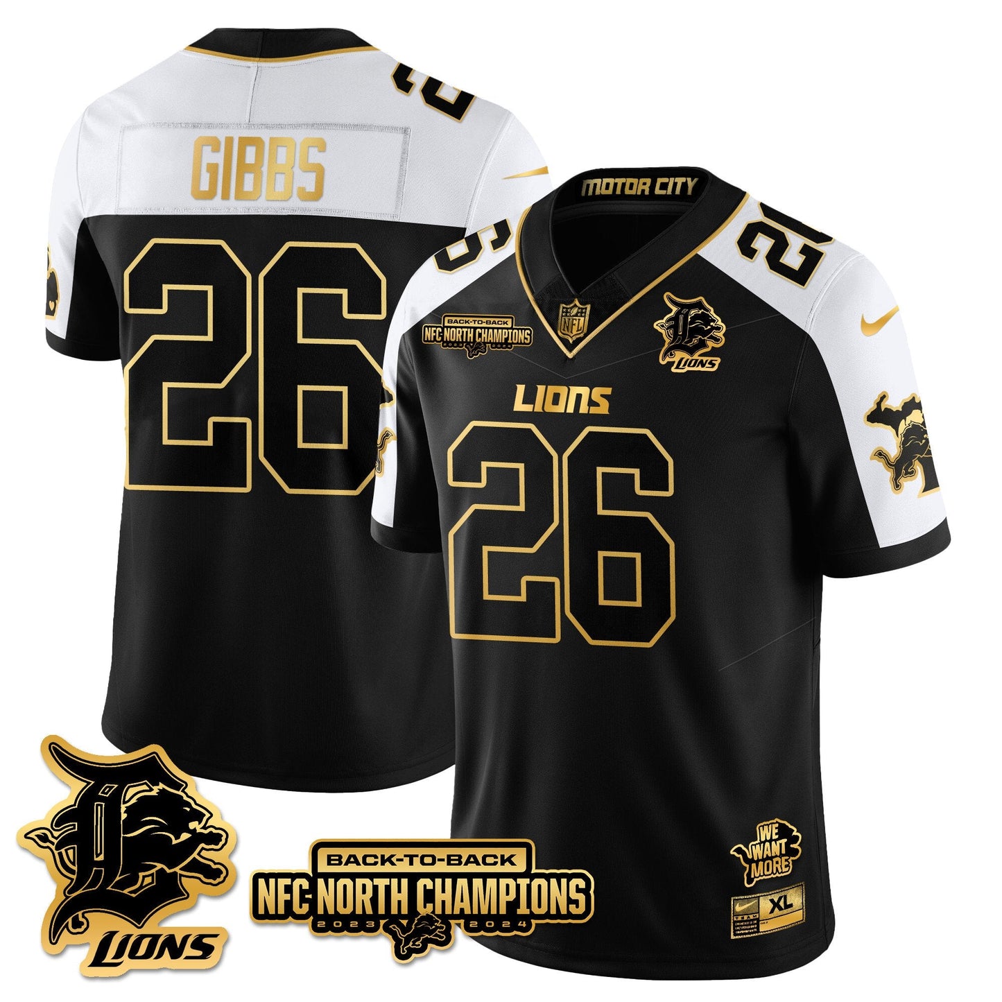 Custom Gender/Name Detroit Lions 2024 NFC North Champions Gold Jersey N3 - All Stitched