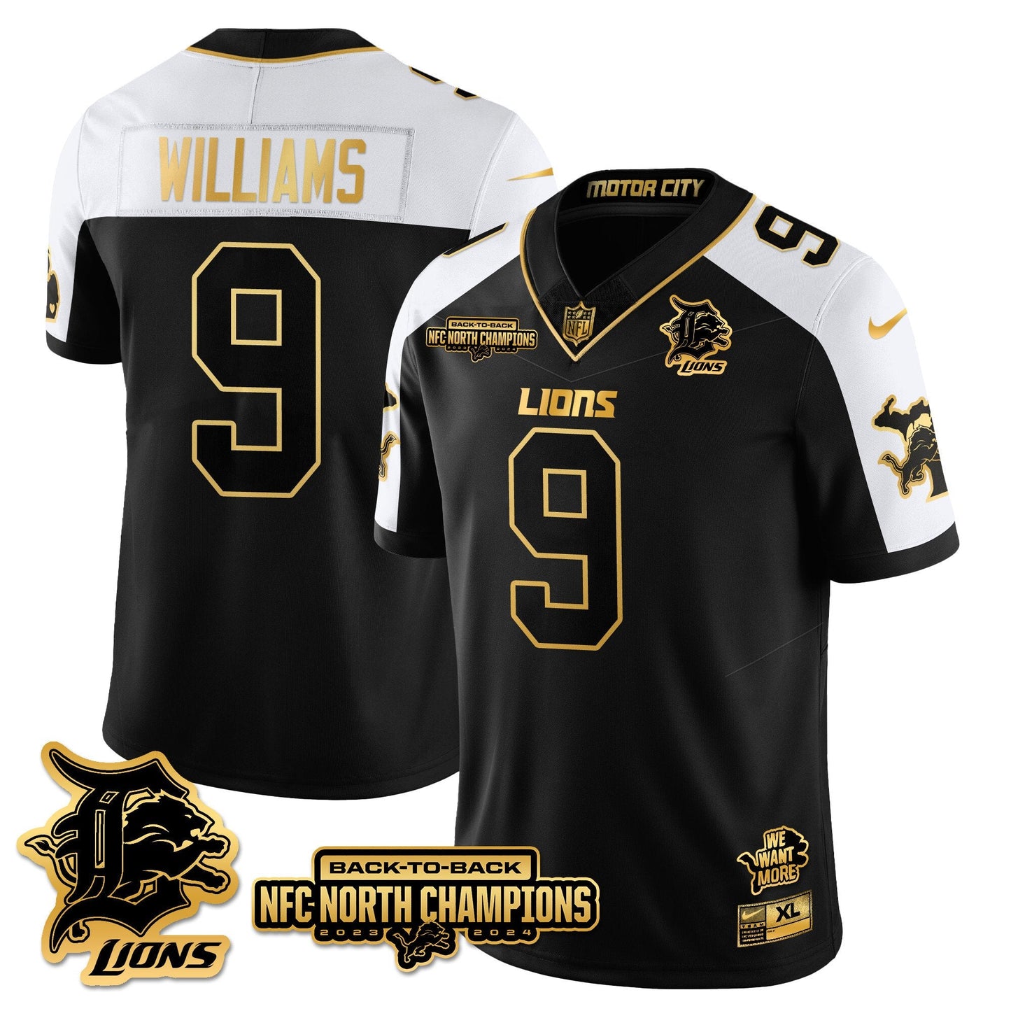 Custom Gender/Name Detroit Lions 2024 NFC North Champions Gold Jersey N3 - All Stitched