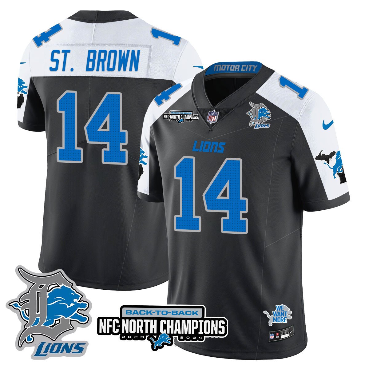 Custom Gender/Name Detroit Lions 2024 NFC North Champions Gold Jersey N3 - All Stitched