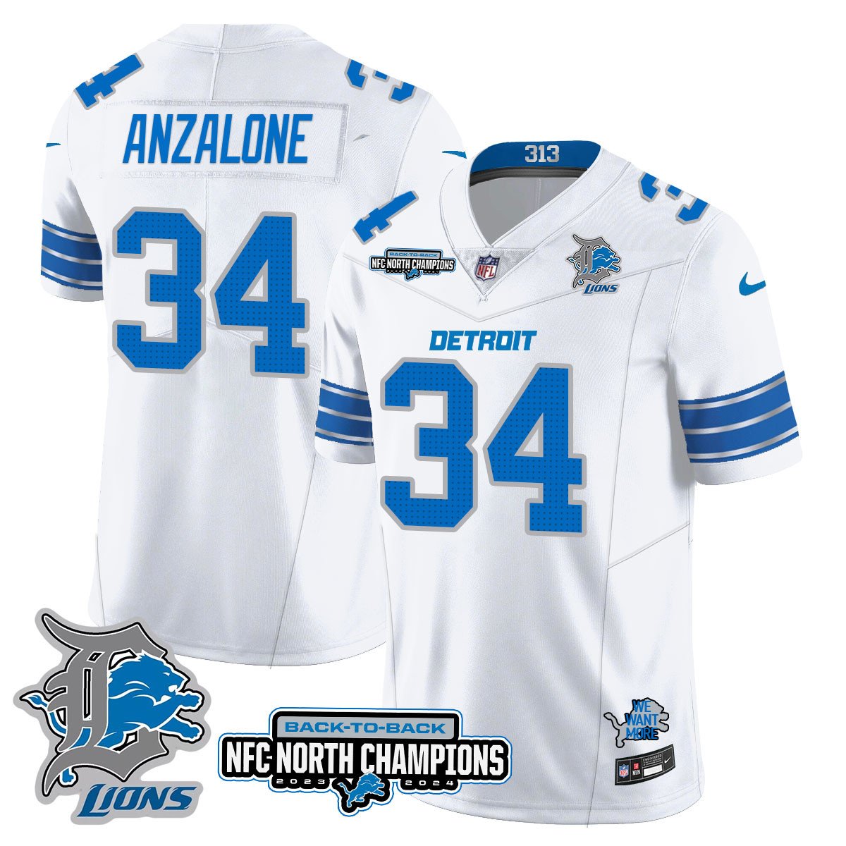 Custom Gender/Name Detroit Lions 2024 NFC North Champions Gold Jersey N3 - All Stitched