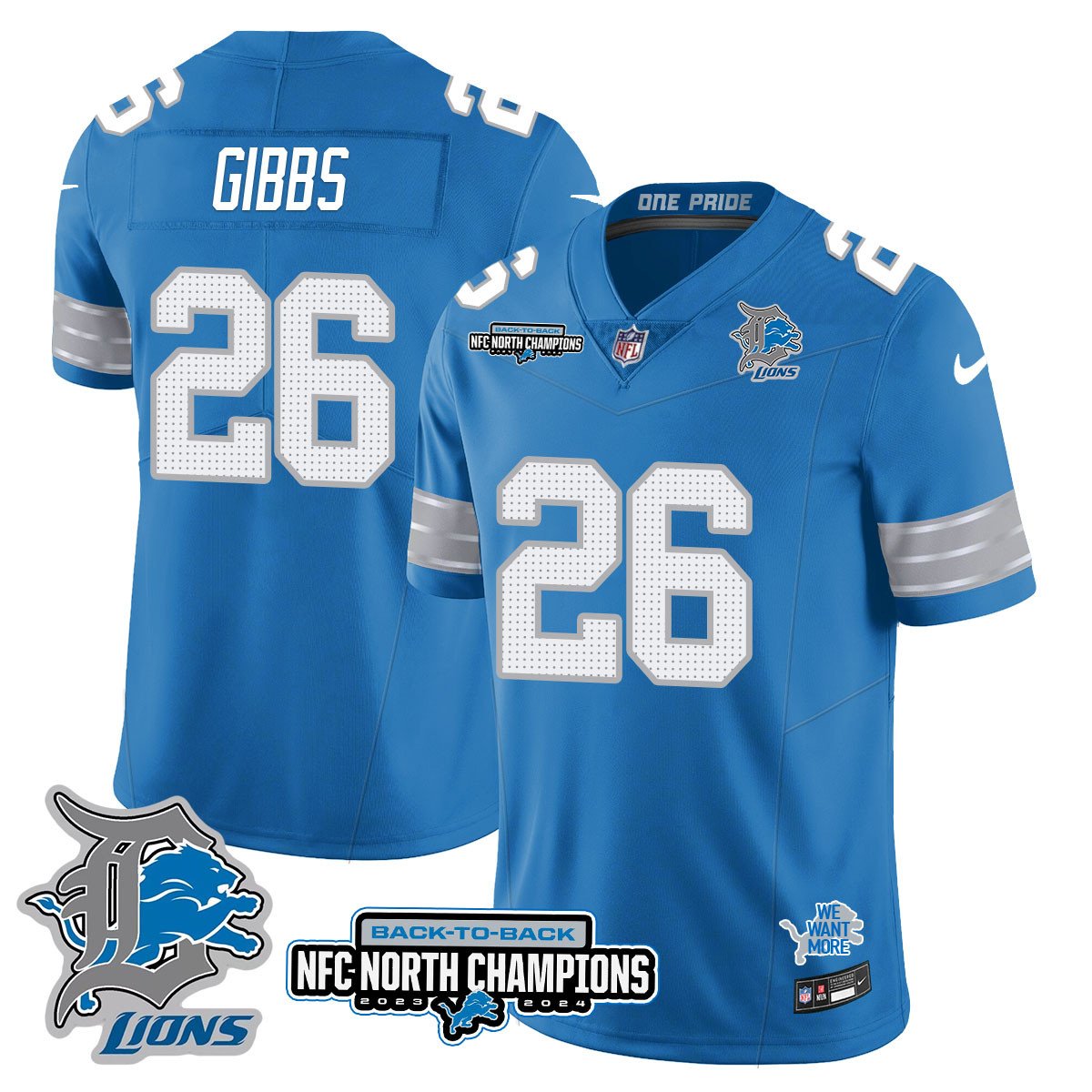 Custom Gender/Name Detroit Lions 2024 NFC North Champions Gold Jersey N3 - All Stitched