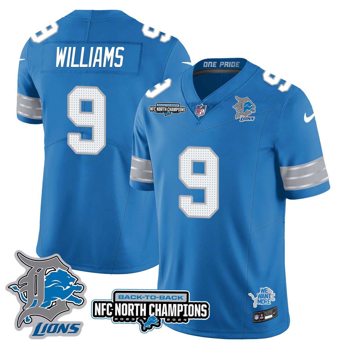 Custom Gender/Name Detroit Lions 2024 NFC North Champions Gold Jersey N3 - All Stitched