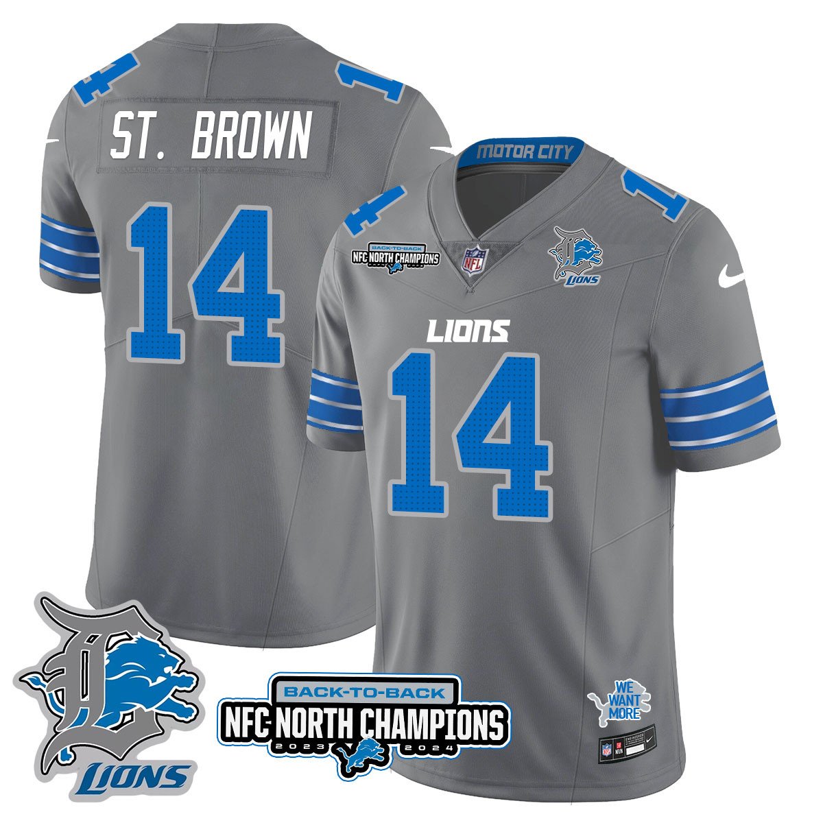 Custom Gender/Name Detroit Lions 2024 NFC North Champions Gold Jersey N3 - All Stitched