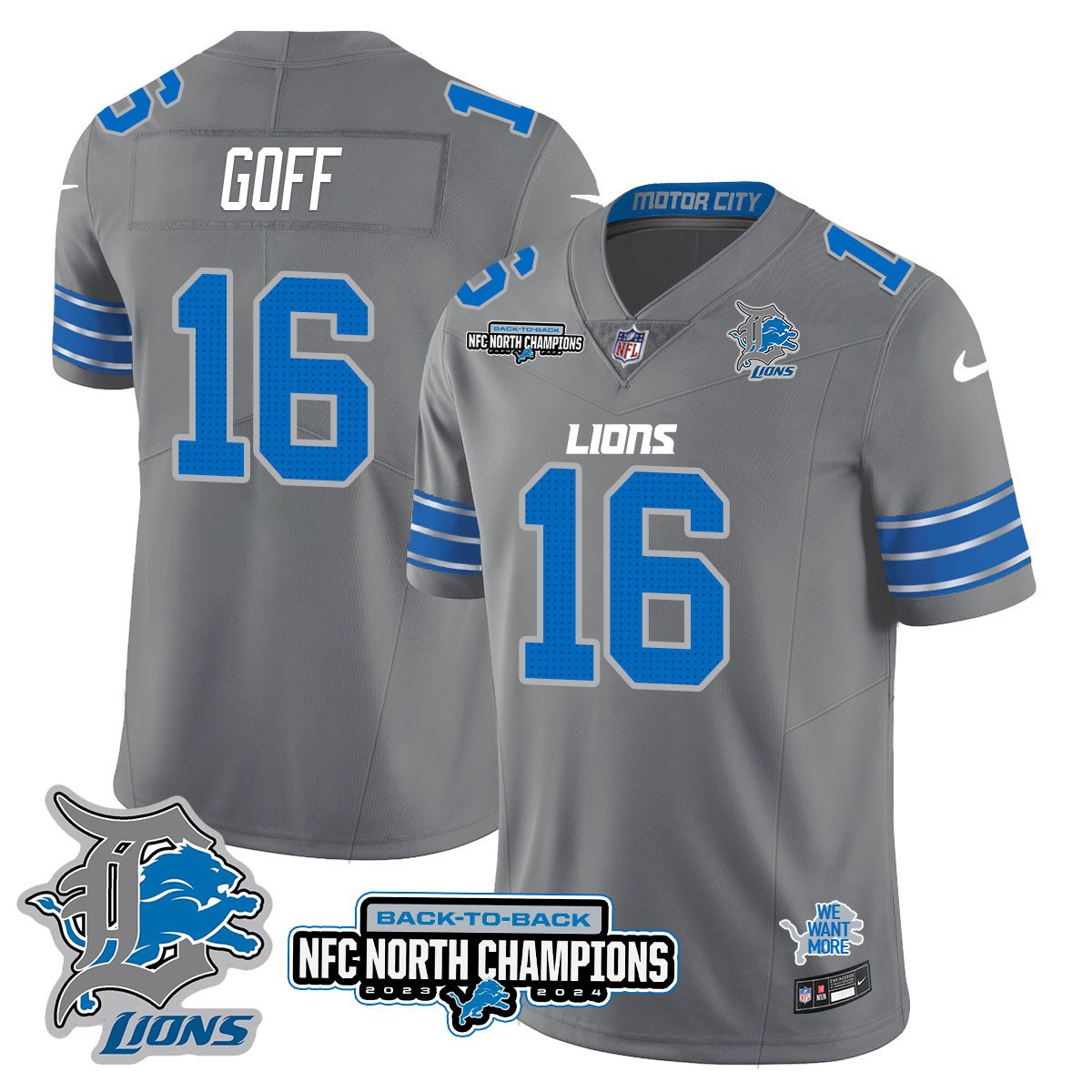 Custom Gender/Name Detroit Lions 2024 NFC North Champions Gold Jersey N3 - All Stitched
