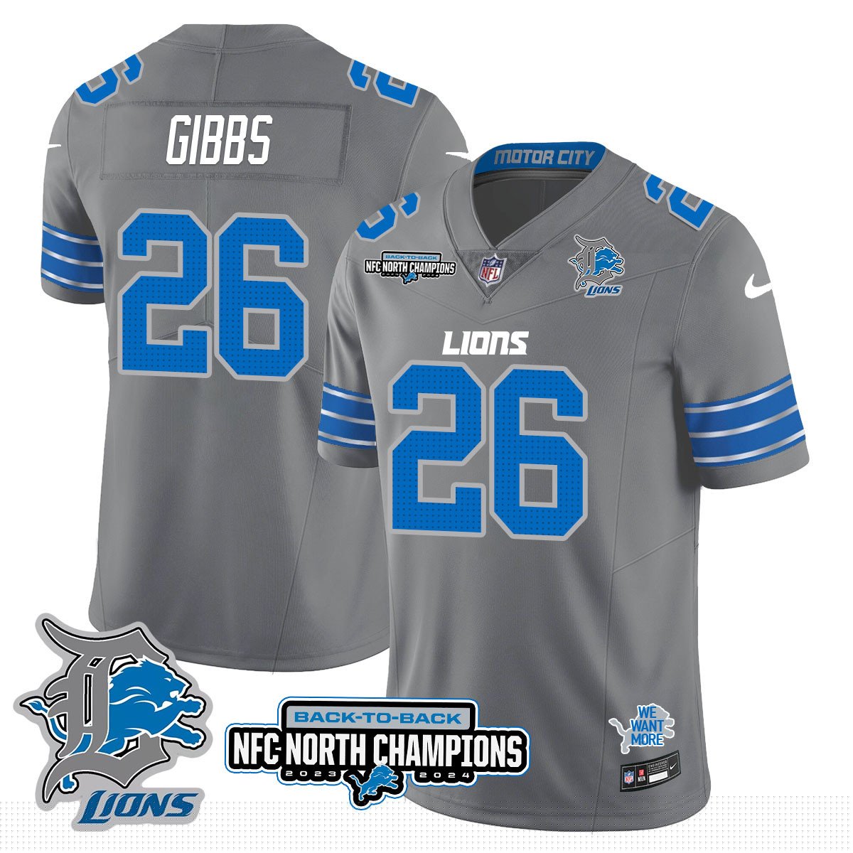 Custom Gender/Name Detroit Lions 2024 NFC North Champions Gold Jersey N3 - All Stitched