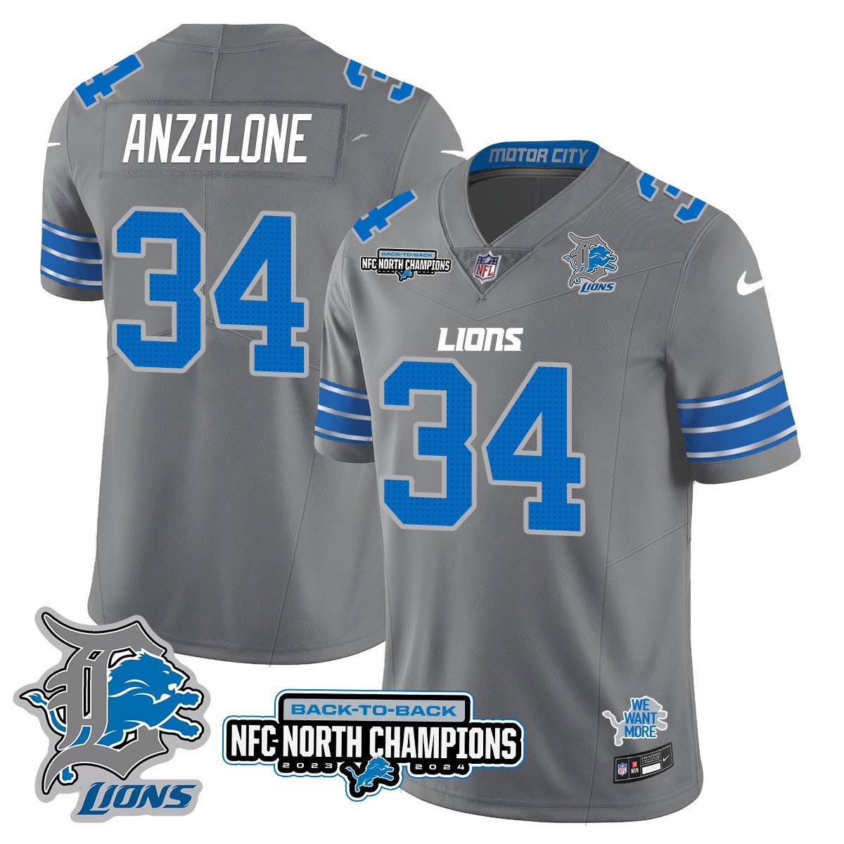 Custom Gender/Name Detroit Lions 2024 NFC North Champions Gold Jersey N3 - All Stitched