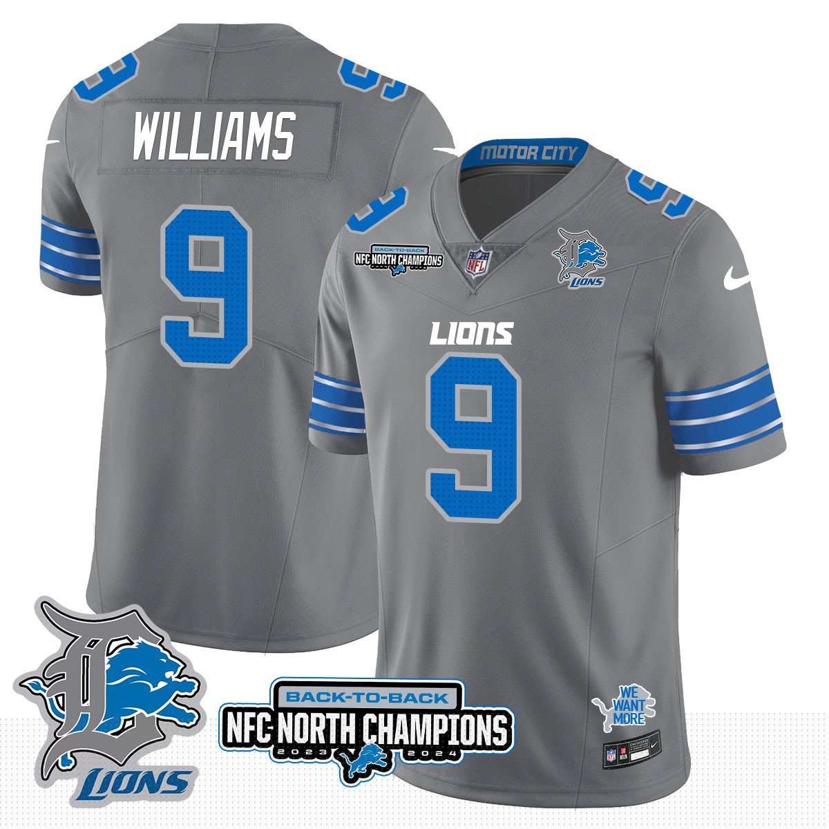 Custom Gender/Name Detroit Lions 2024 NFC North Champions Gold Jersey N3 - All Stitched