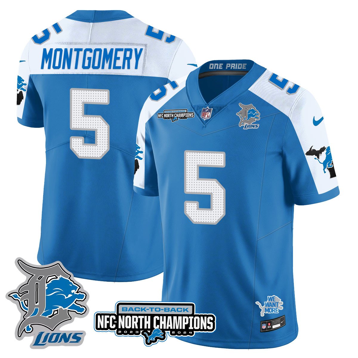 Custom Gender/Name Detroit Lions 2024 NFC North Champions Gold Jersey N3 - All Stitched