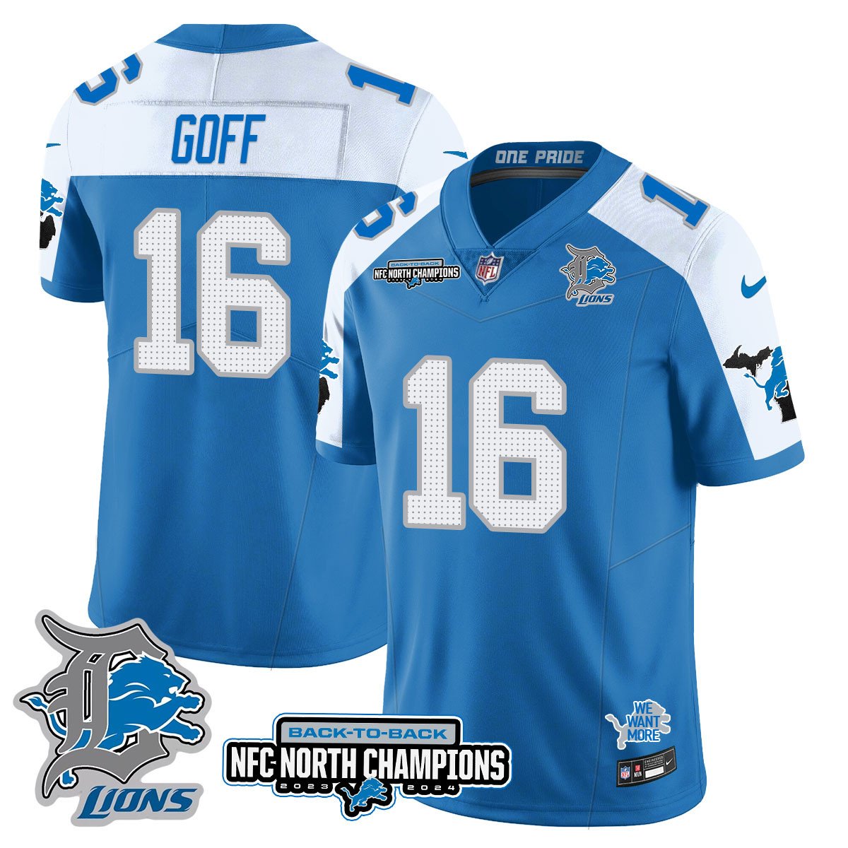 Custom Gender/Name Detroit Lions 2024 NFC North Champions Gold Jersey N3 - All Stitched