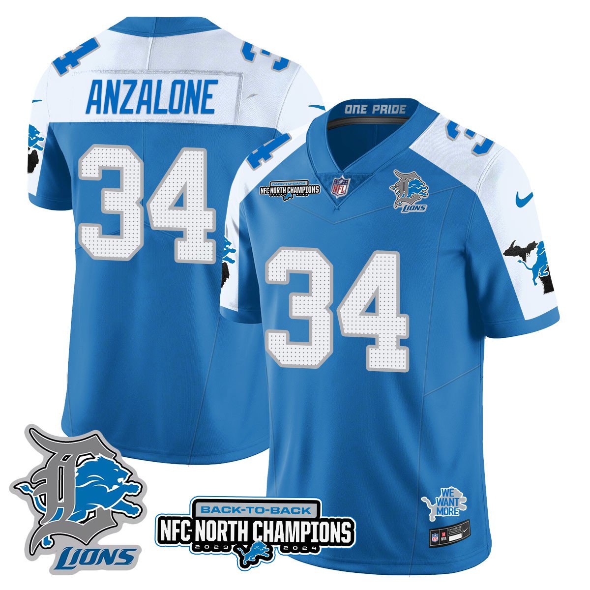 Custom Gender/Name Detroit Lions 2024 NFC North Champions Gold Jersey N3 - All Stitched
