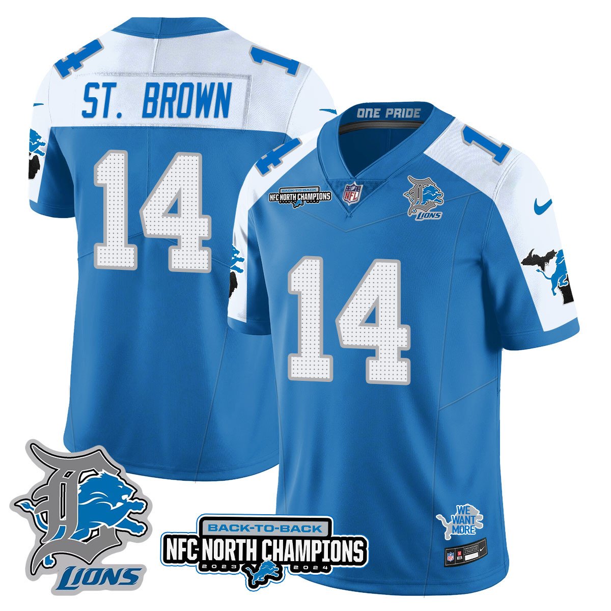 Custom Gender/Name Detroit Lions 2024 NFC North Champions Gold Jersey N3 - All Stitched