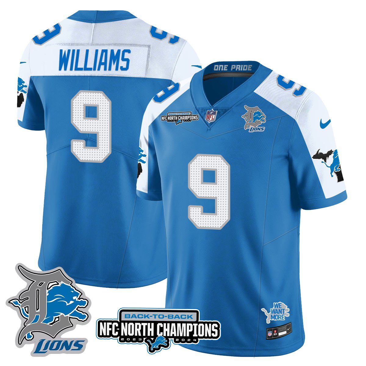 Custom Gender/Name Detroit Lions 2024 NFC North Champions Gold Jersey N3 - All Stitched
