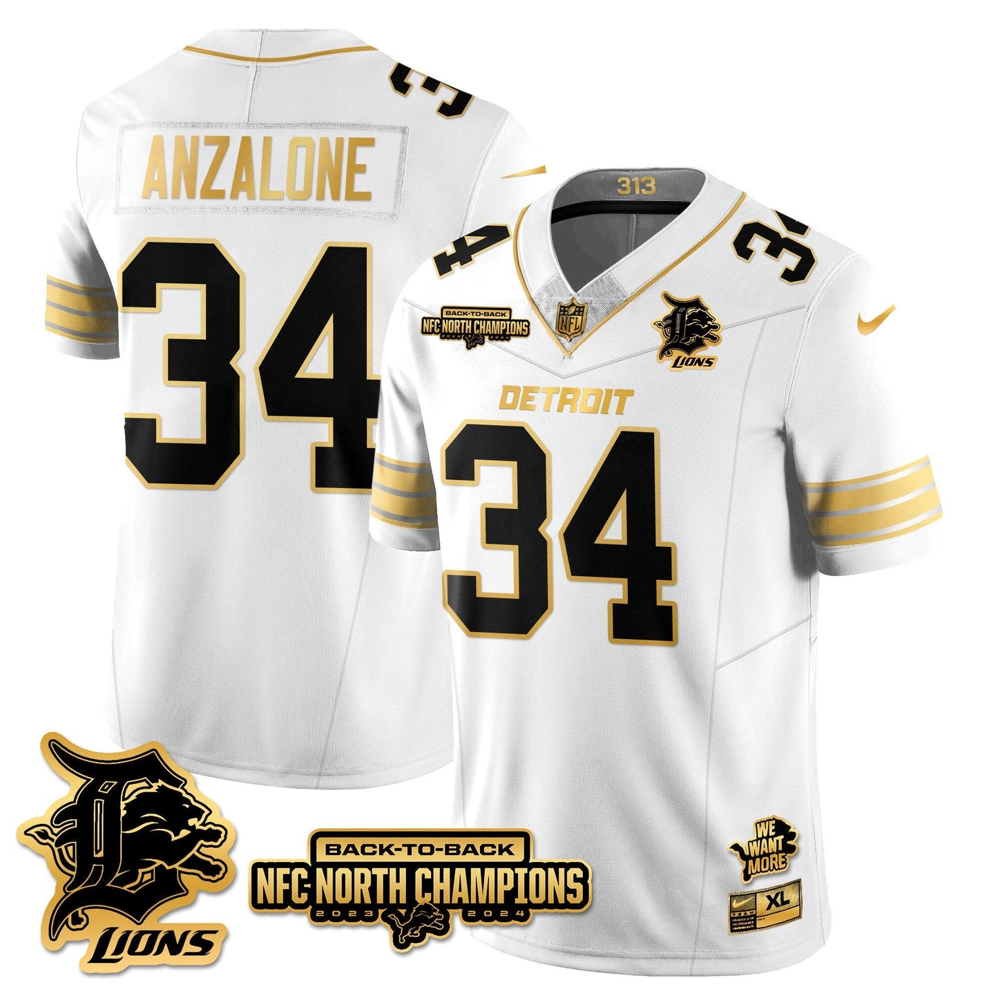 Custom Gender/Name Detroit Lions 2024 NFC North Champions Gold Jersey N3 - All Stitched