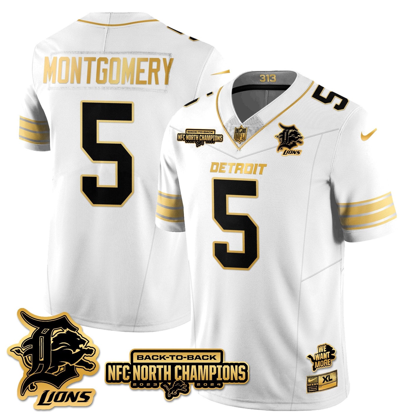Custom Gender/Name Detroit Lions 2024 NFC North Champions Gold Jersey N3 - All Stitched