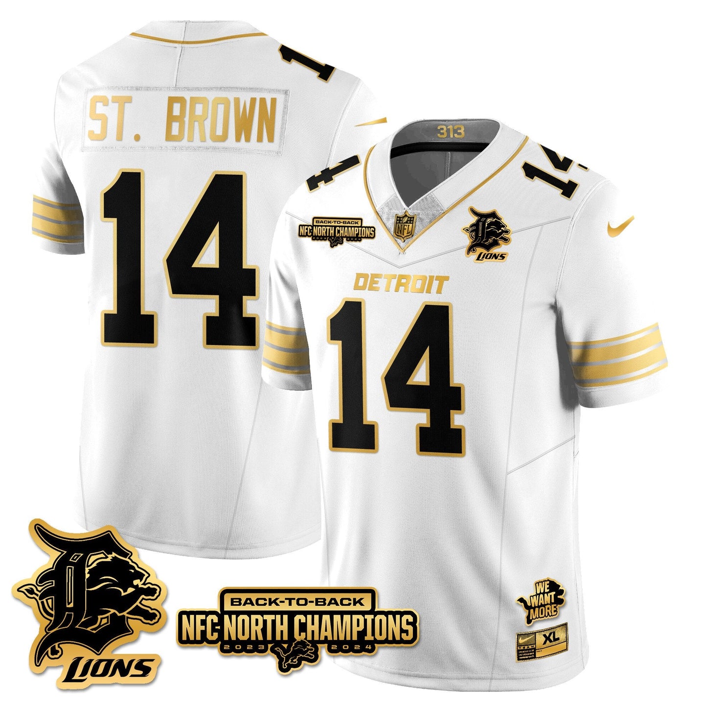 Custom Gender/Name Detroit Lions 2024 NFC North Champions Gold Jersey N3 - All Stitched
