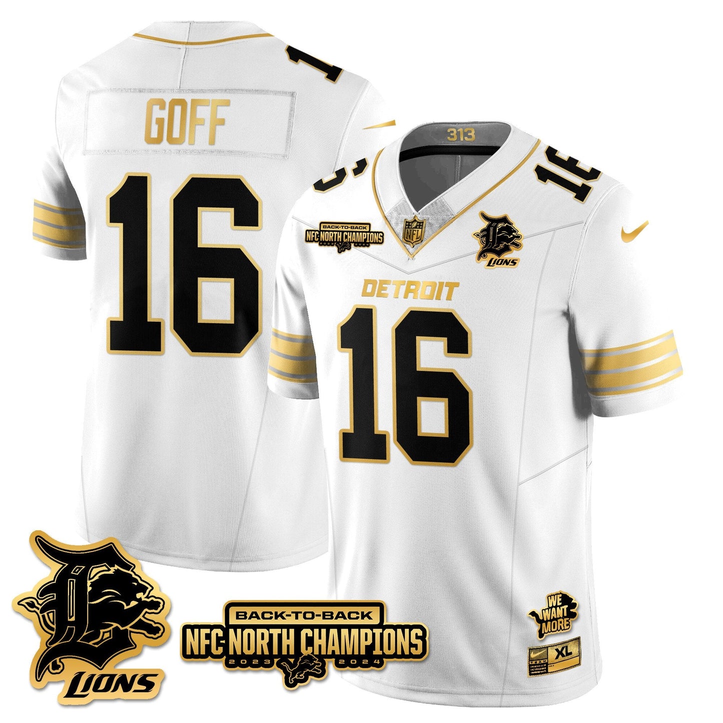 Custom Gender/Name Detroit Lions 2024 NFC North Champions Gold Jersey N3 - All Stitched