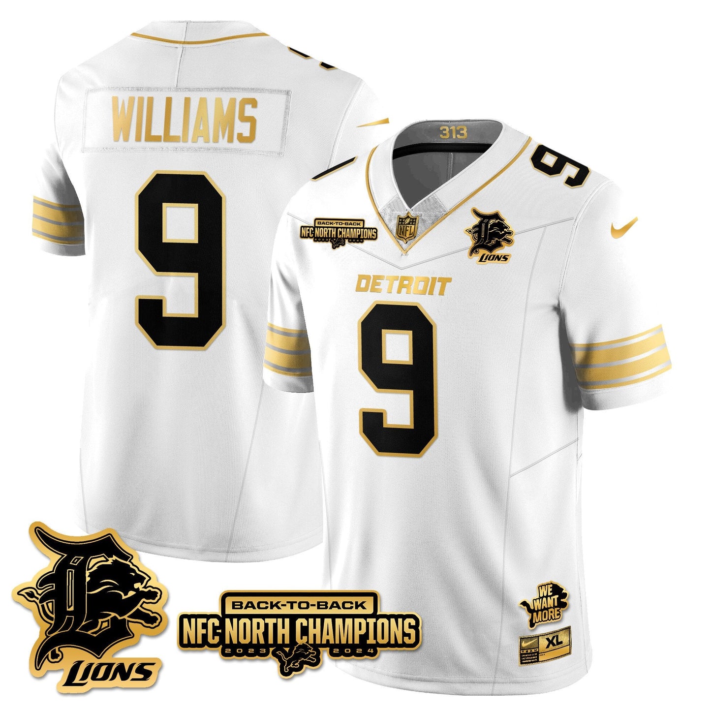 Custom Gender/Name Detroit Lions 2024 NFC North Champions Gold Jersey N3 - All Stitched