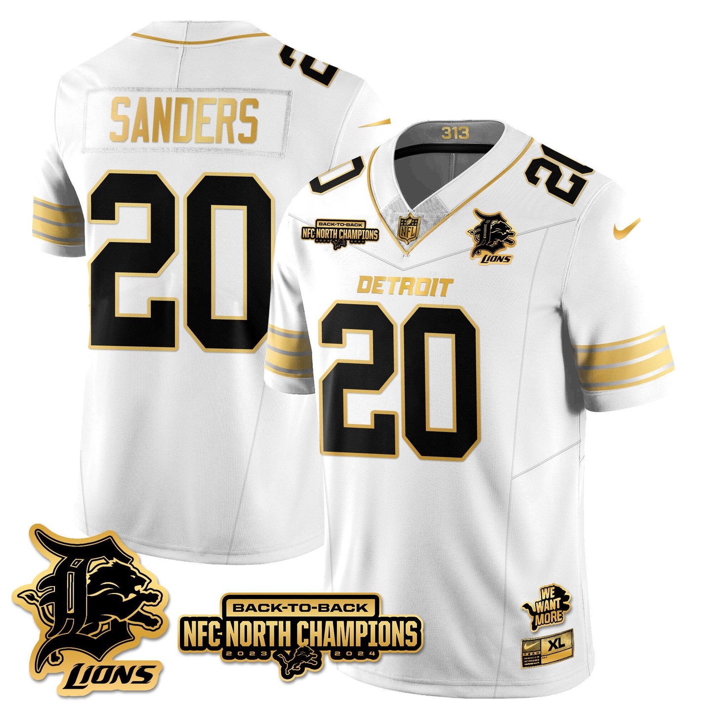 Custom Gender/Name Detroit Lions 2024 NFC North Champions Gold Jersey N3 - All Stitched