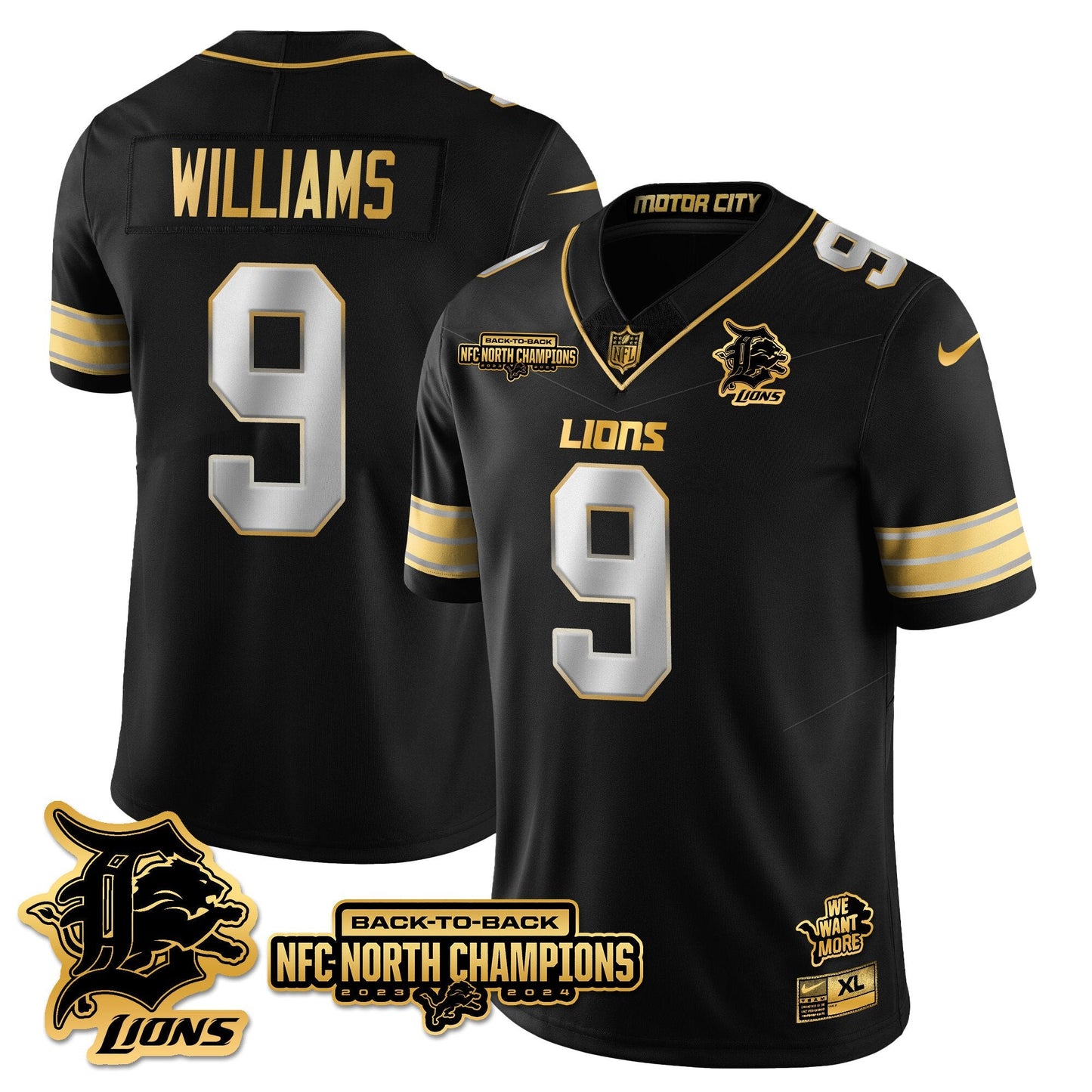 Custom Gender/Name Detroit Lions 2024 NFC North Champions Gold Jersey N3 - All Stitched