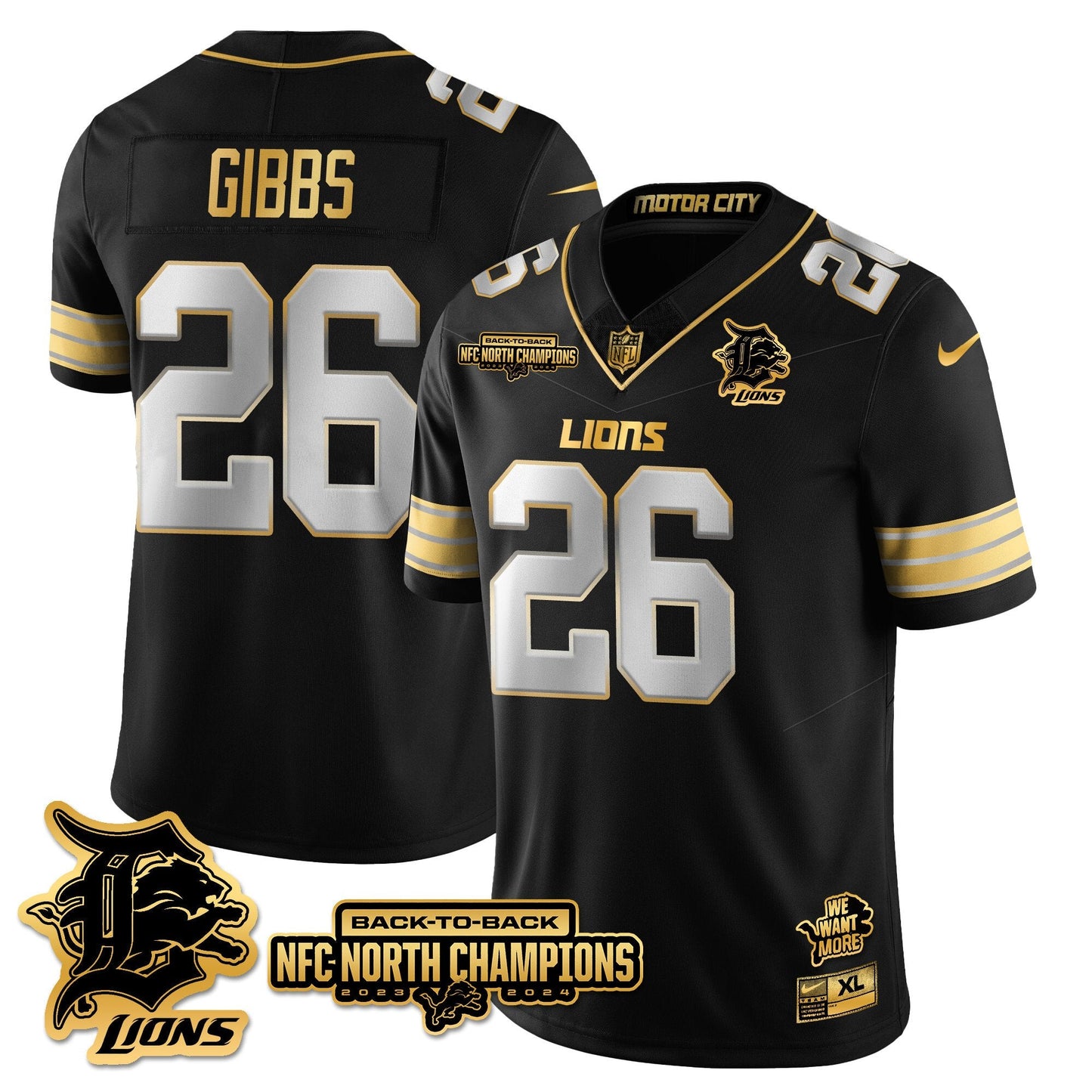 Custom Gender/Name Detroit Lions 2024 NFC North Champions Gold Jersey N3 - All Stitched