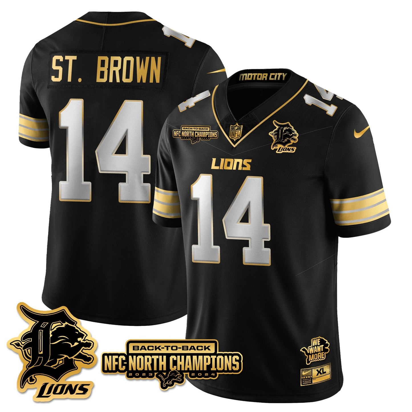 Custom Gender/Name Detroit Lions 2024 NFC North Champions Gold Jersey N3 - All Stitched